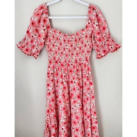 Pink City Prints Jodhpur Smocked Puff Sleeve Midi Dress Dusty Rose Pink Floral - Picture 4 of 6